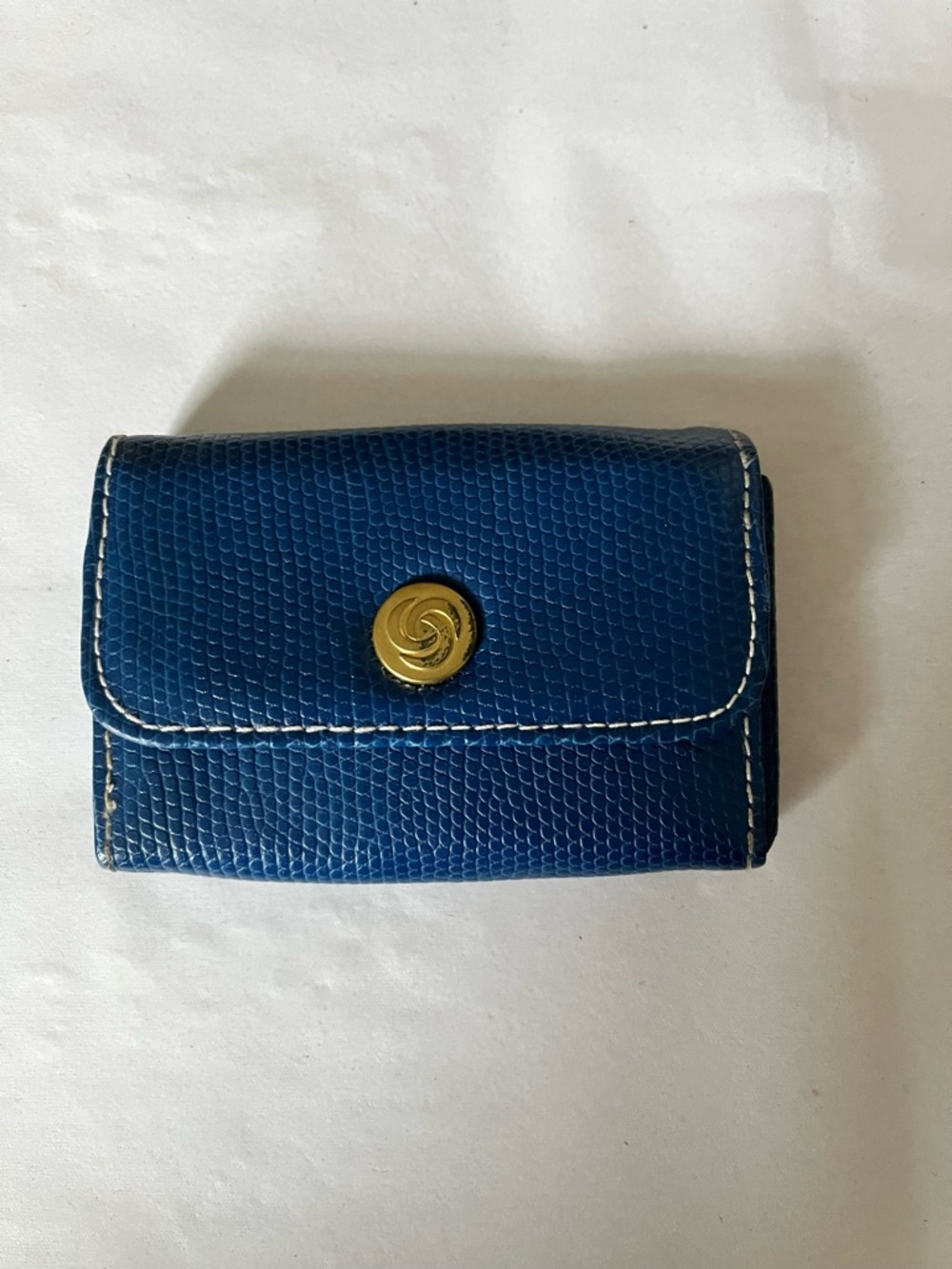 Samsonite Blue Textured Leather Card Holder with Gold Snap used